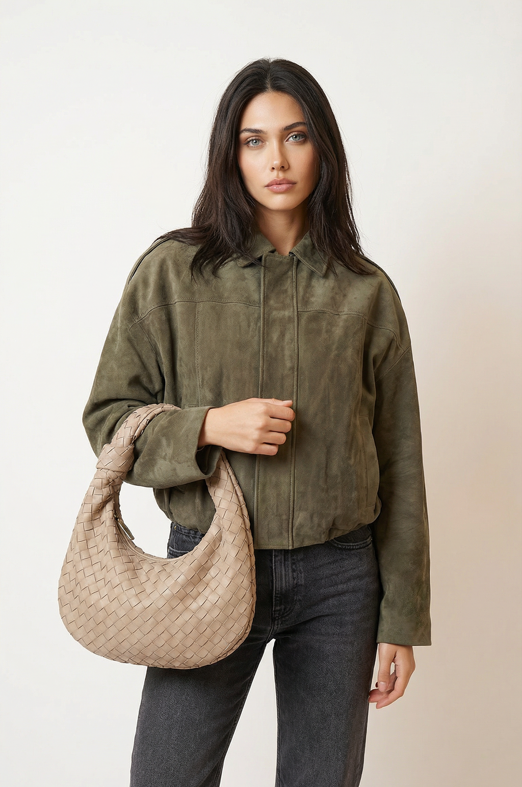 Oversized Faux Suede Bomber Jacket