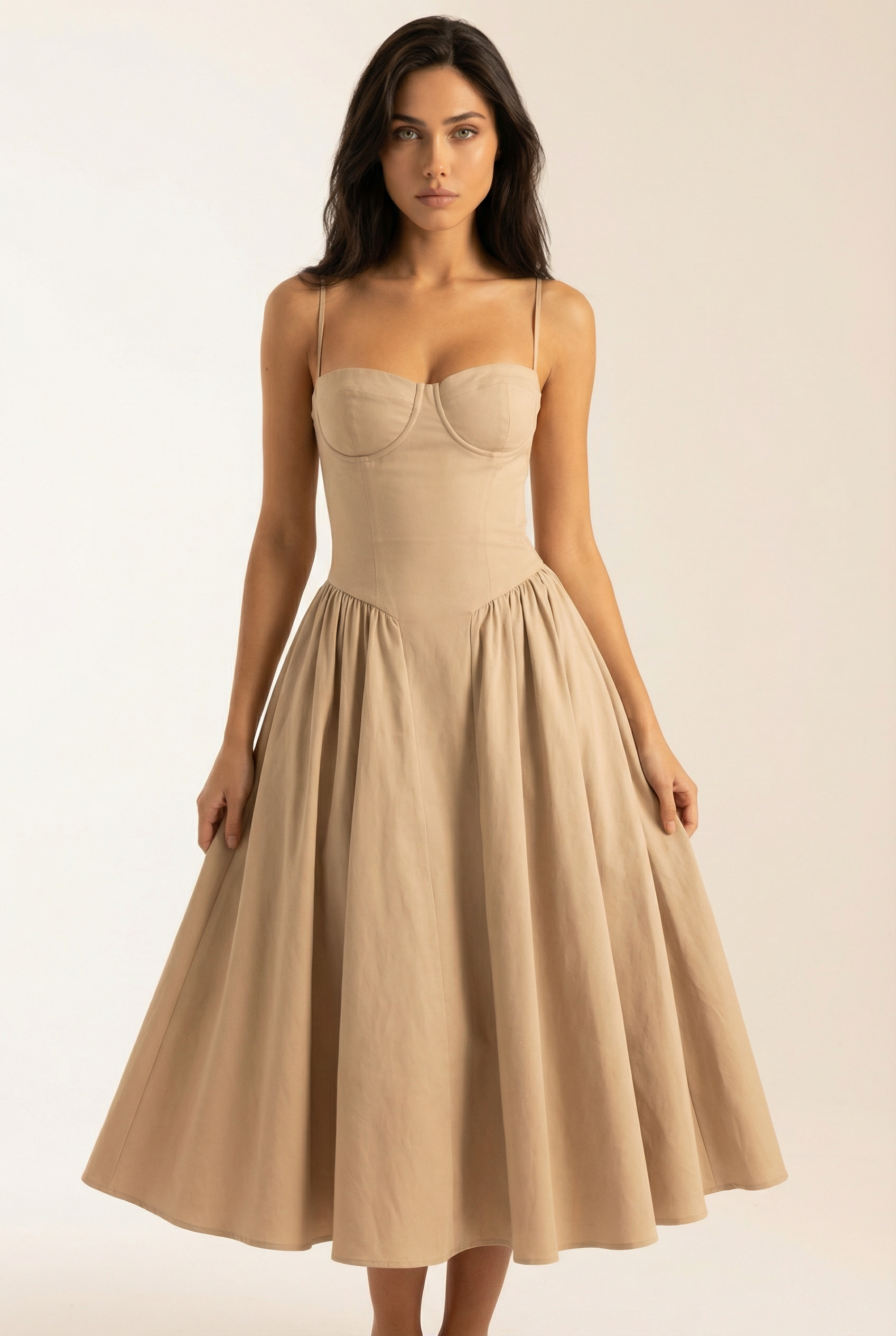 Structured Corset-Bodice Midi Dress