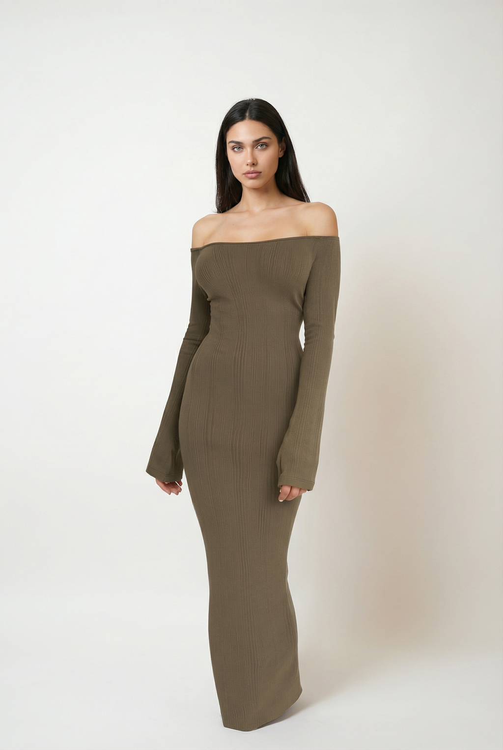 Ribbed Off-Shoulder Maxi Dress
