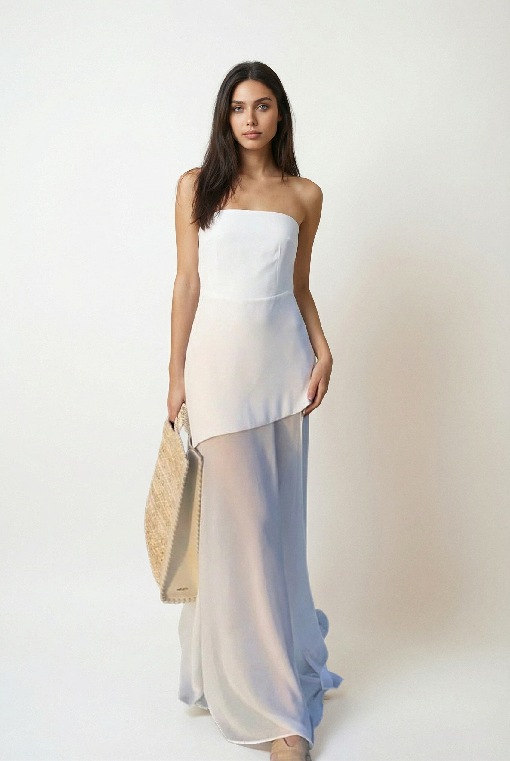 Asymmetrical Strapless Maxi Dress