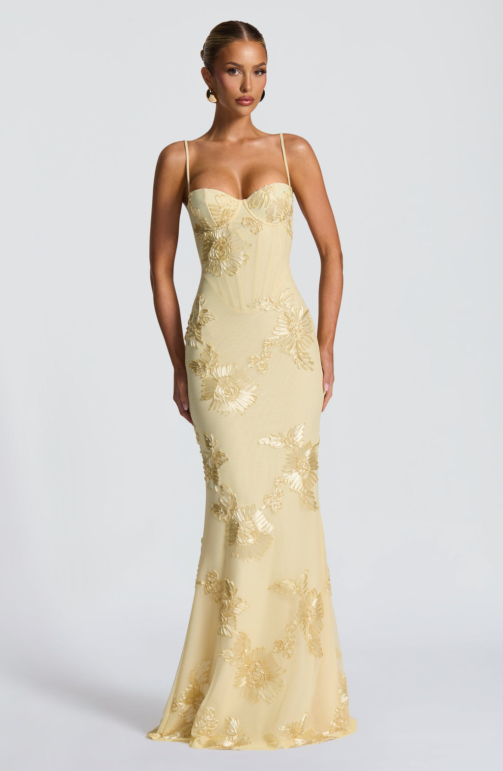 Isla Floral Appliqué Corset Maxi Gown
