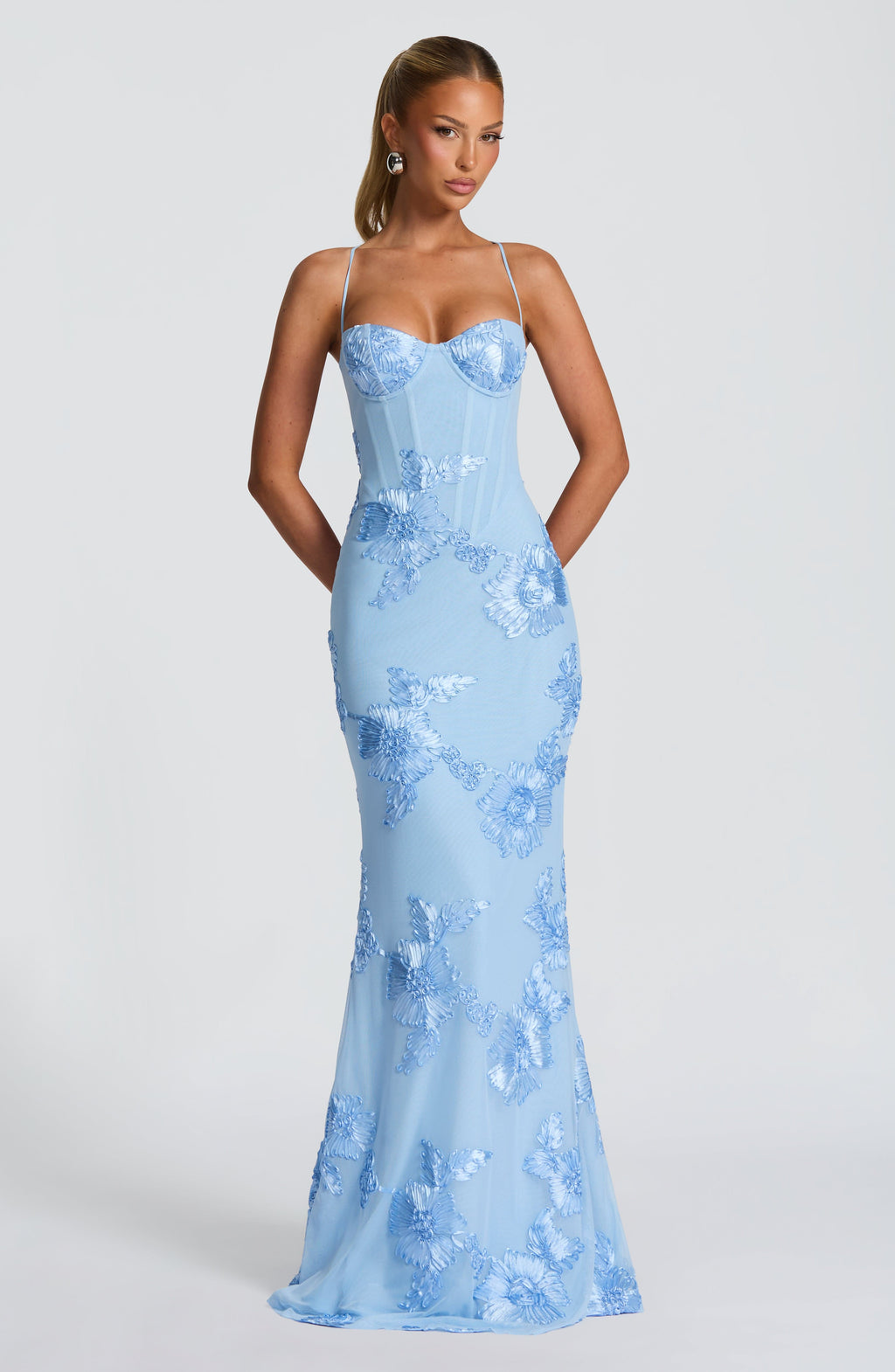 Isla Floral Appliqué Corset Maxi Gown