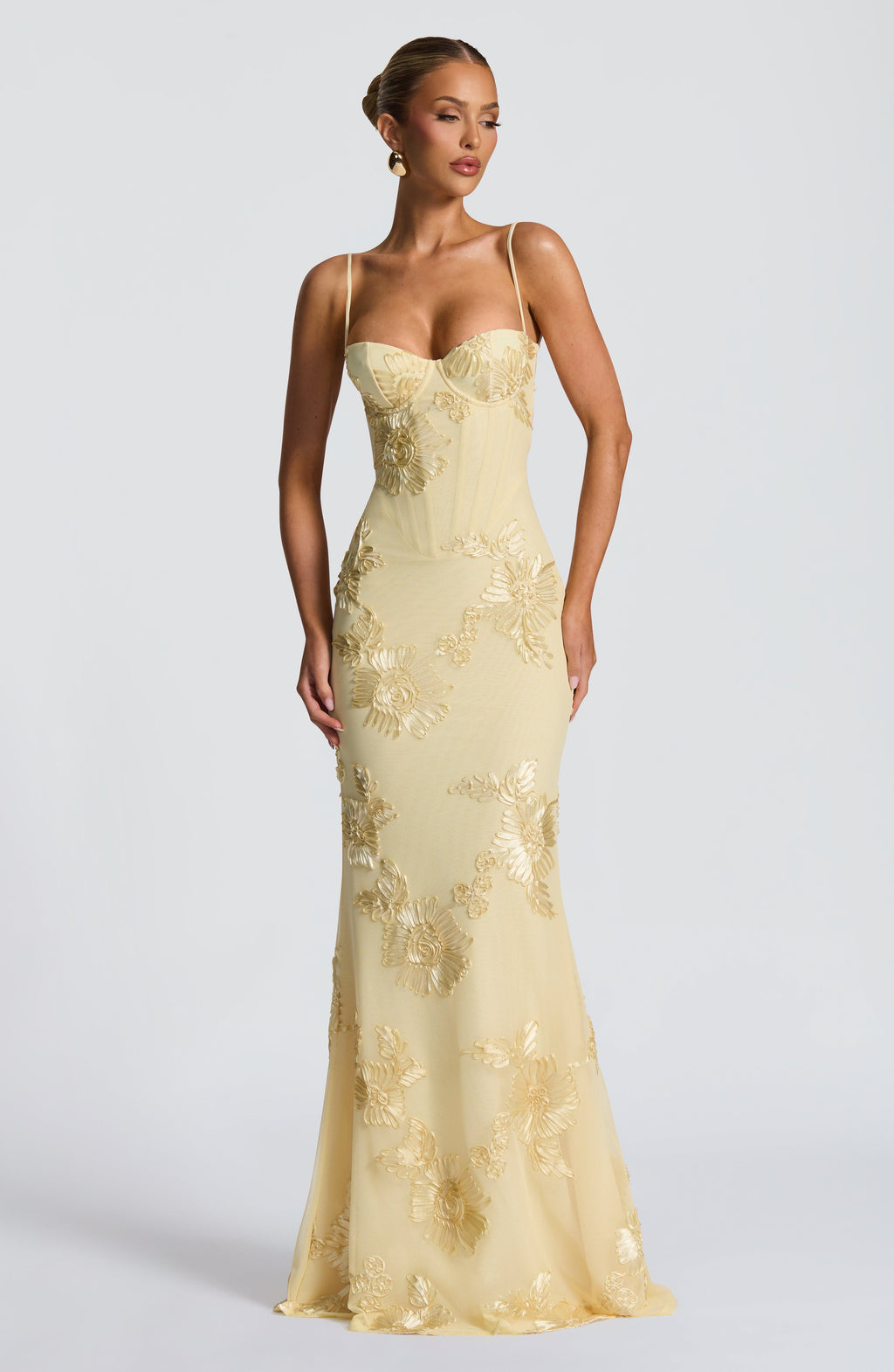 Isla Floral Appliqué Corset Maxi Gown