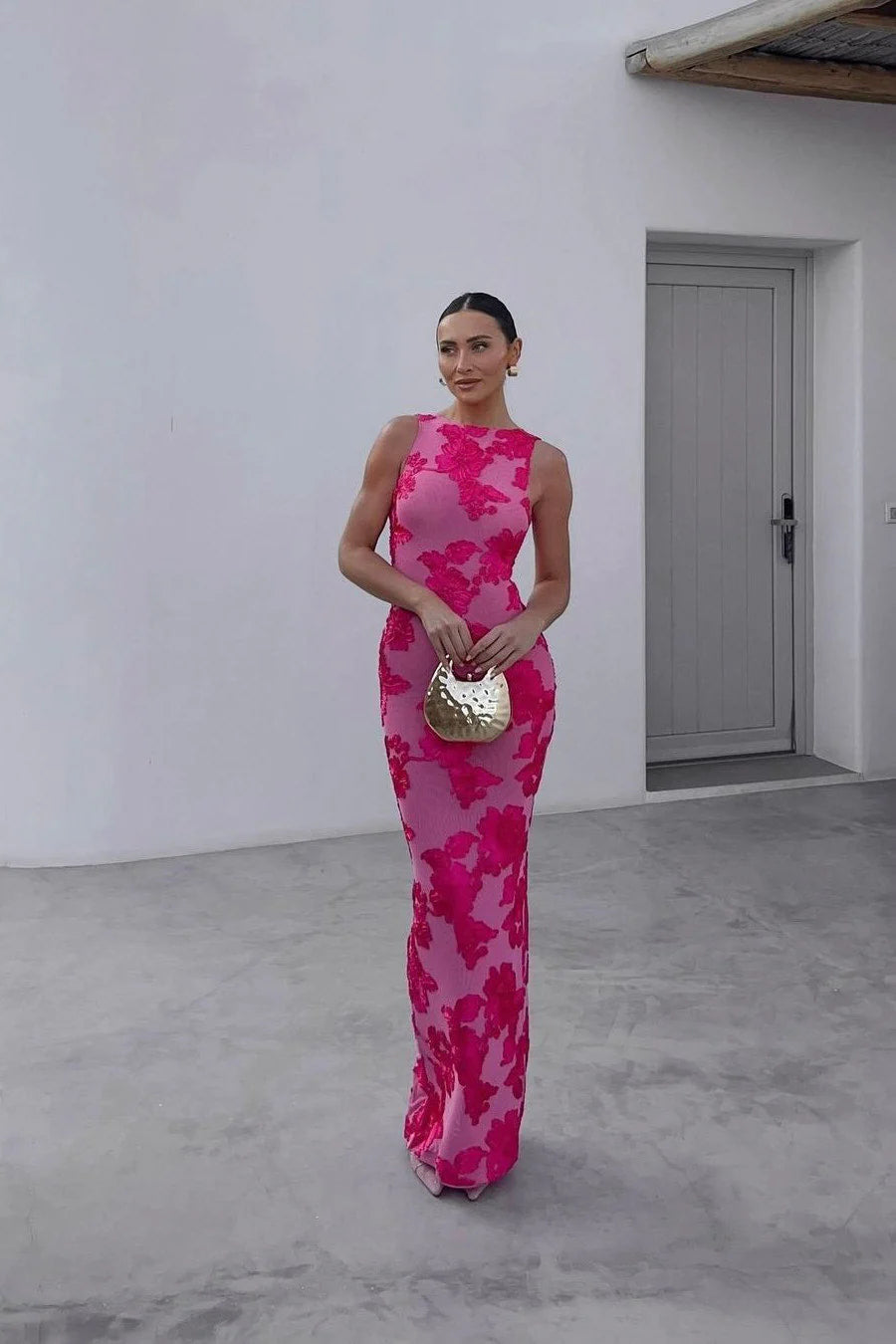 Embroidered Sleeveless Floral Summer Maxi Dress