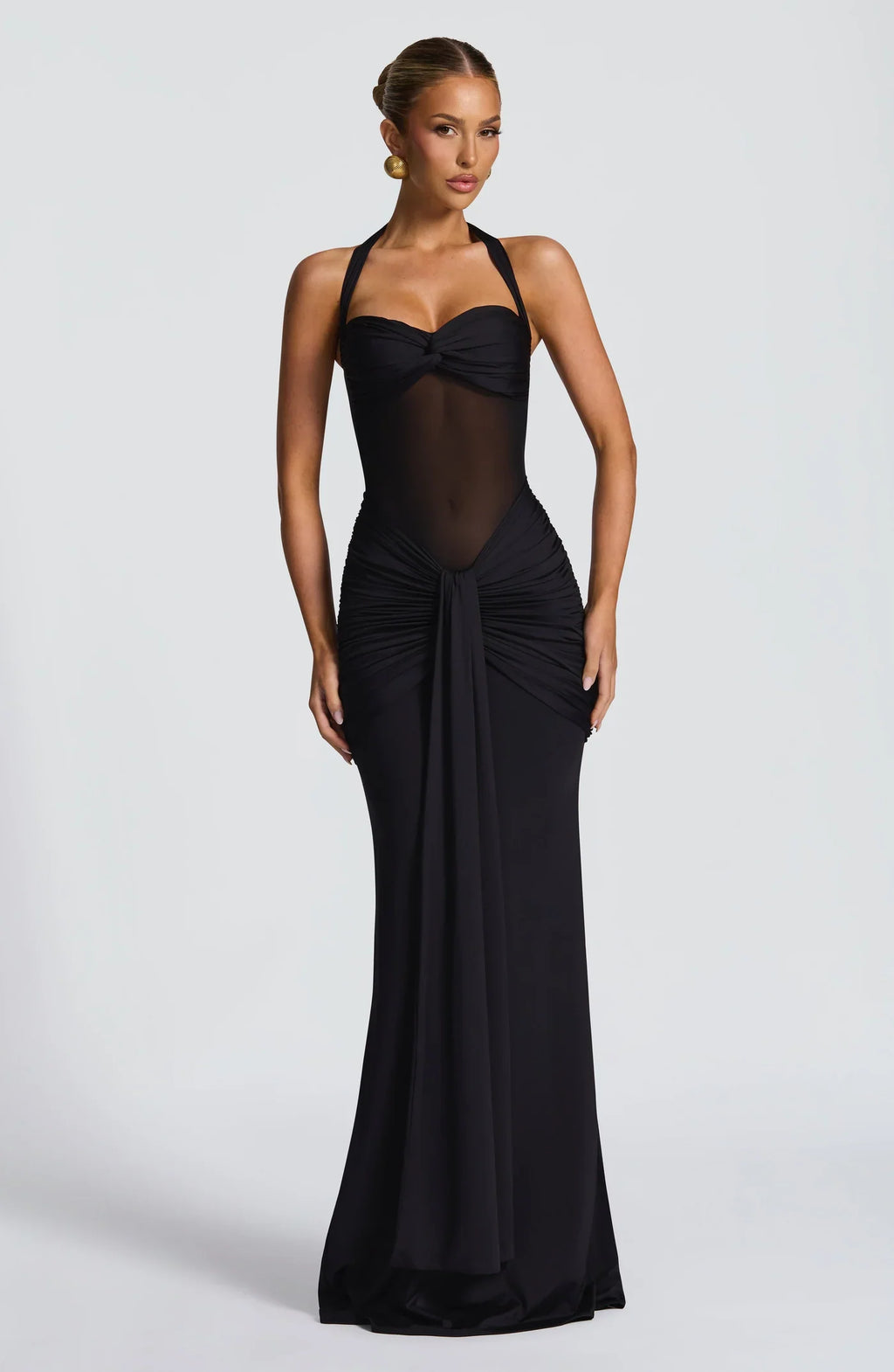 Halter Neck Ruched Maxi Dress