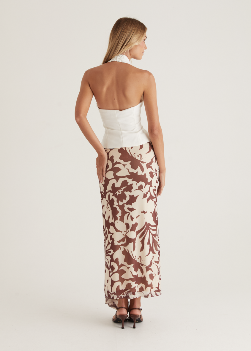 Printed Wrap Mesh Maxi Skirt