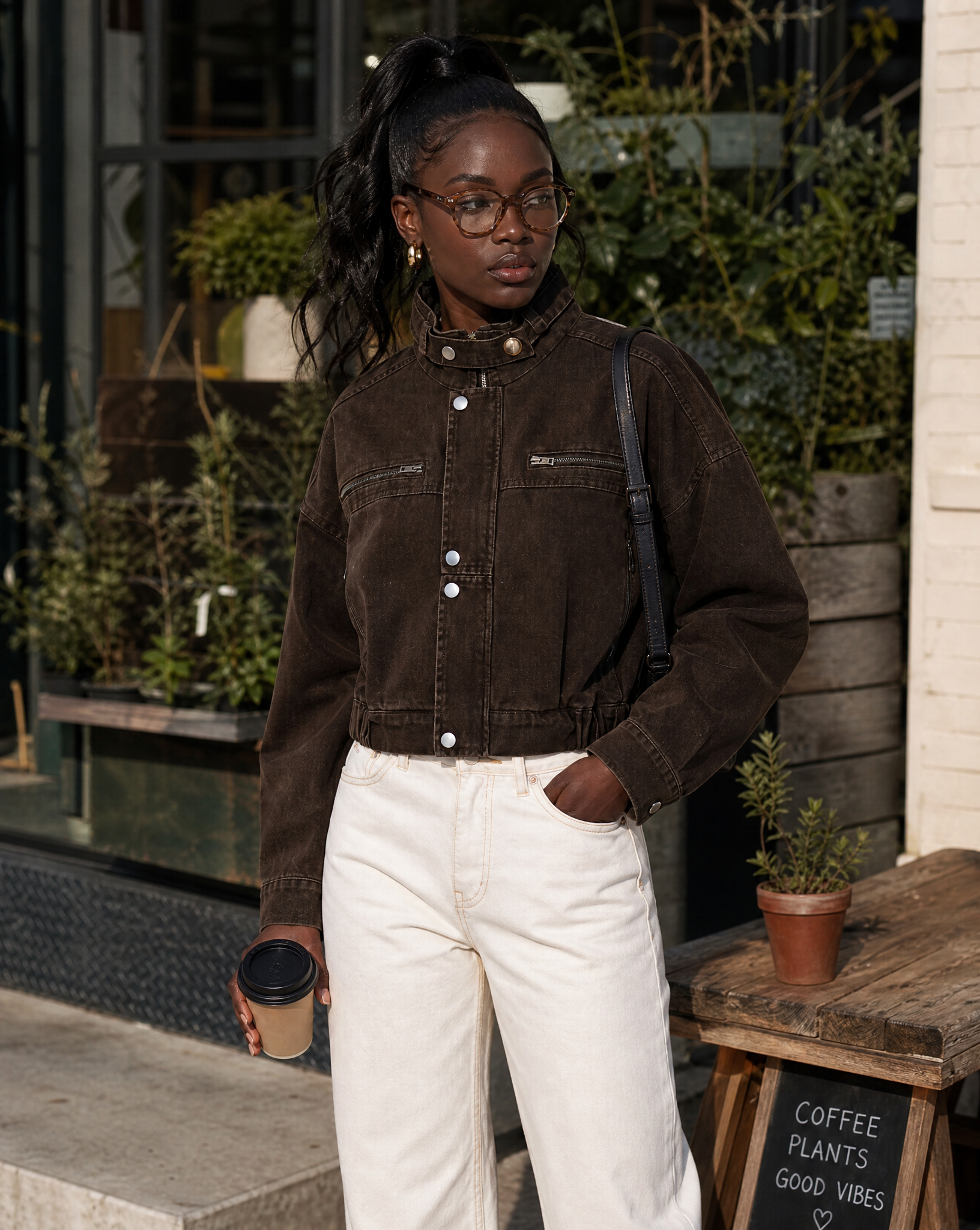 Cropped Zip-Front Denim Jacket