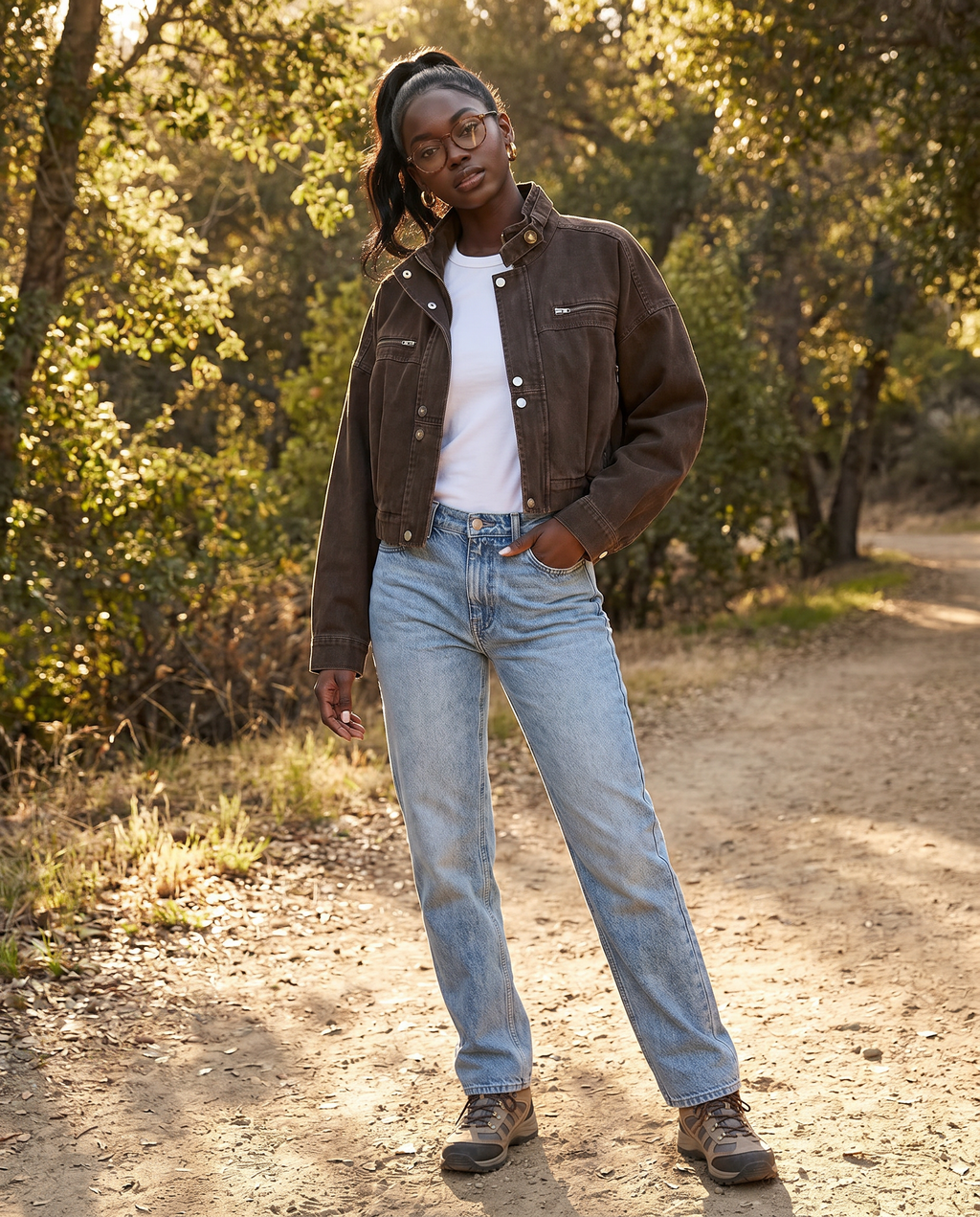 Cropped Zip-Front Denim Jacket