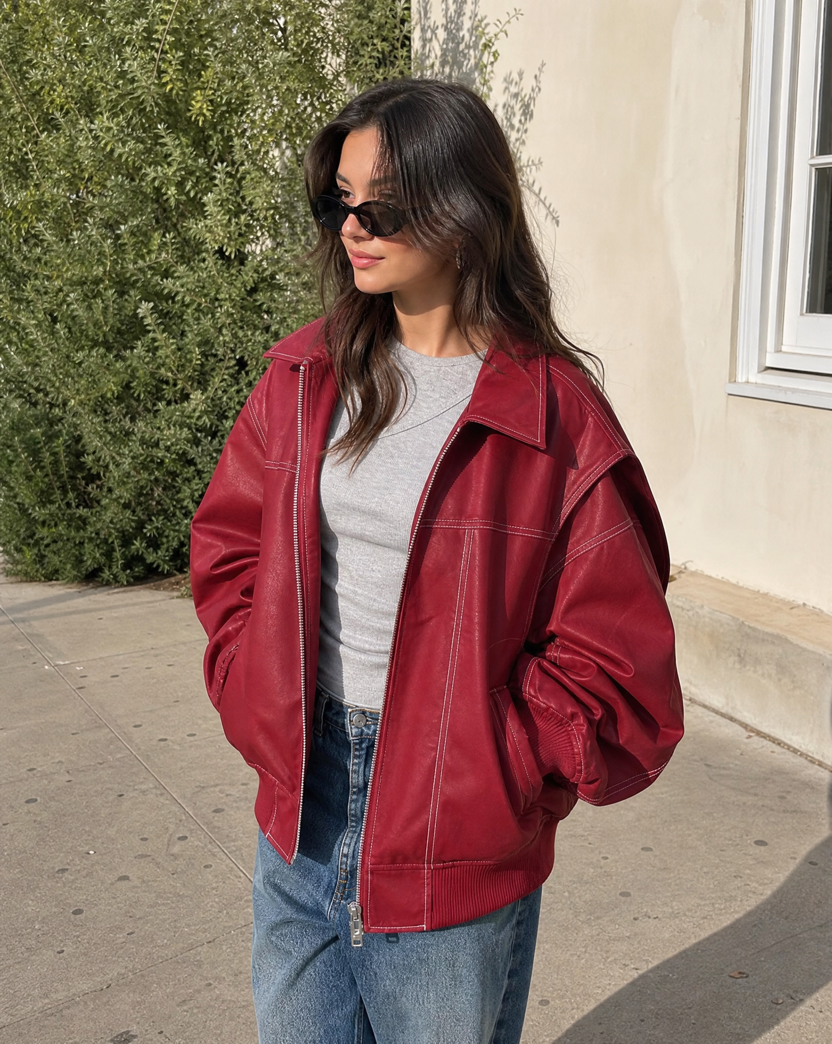 Women's Oversized Zip-Up Bomber Jacket with Classic Collar