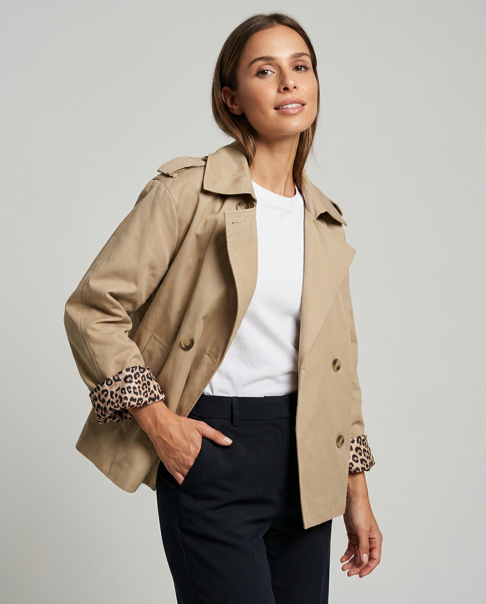 Women’s Leopard Print Cropped Trench Coat