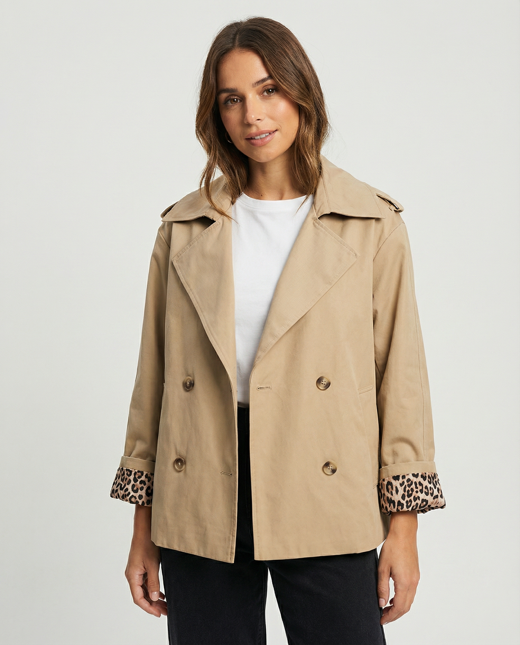 Women’s Leopard Print Cropped Trench Coat