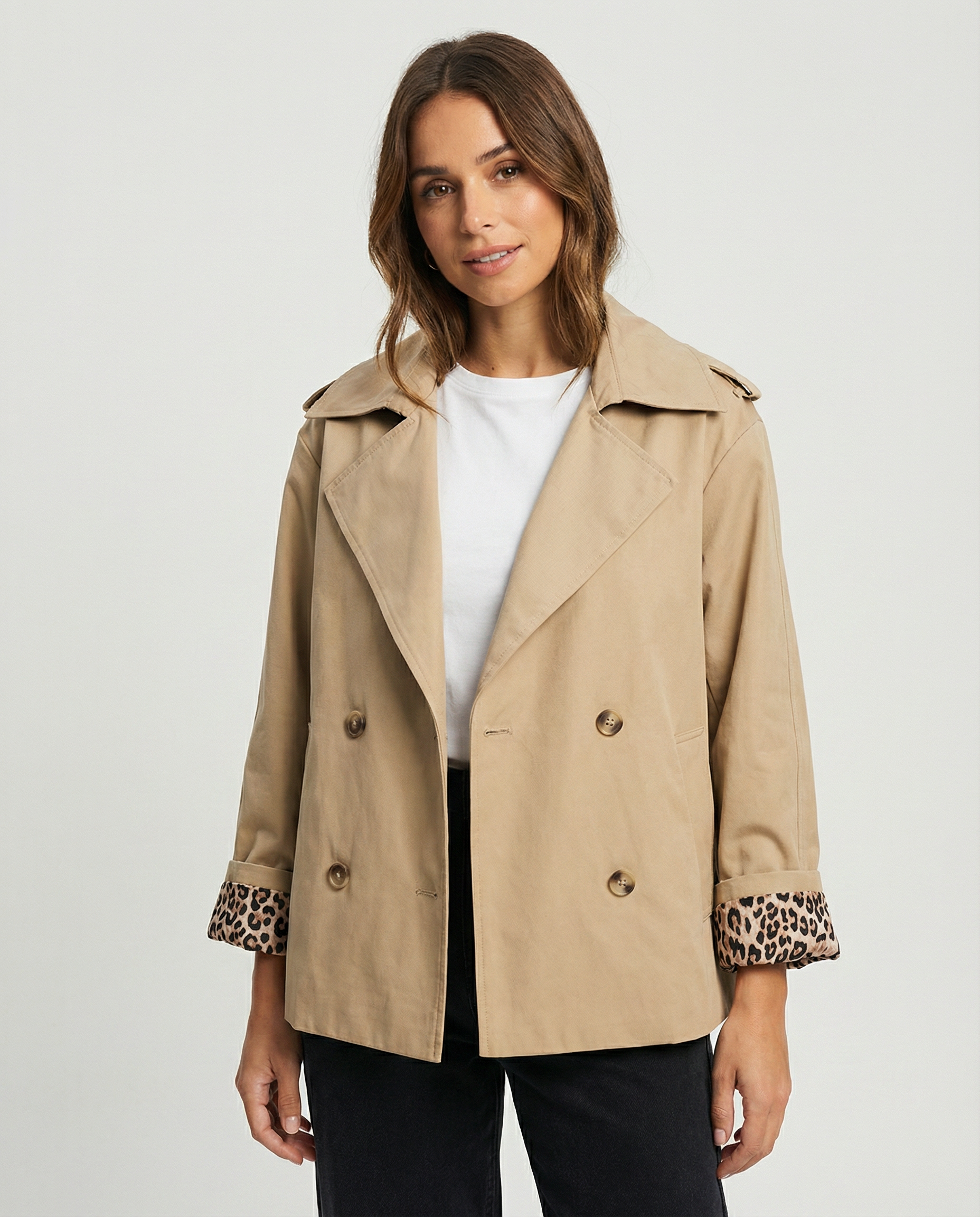 Women’s Leopard Print Cropped Trench Coat