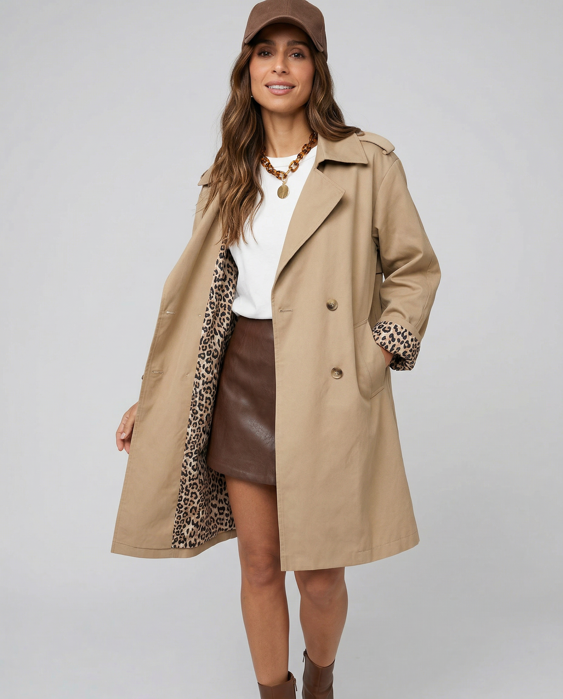 Women’s Leopard Print Cropped Trench Coat