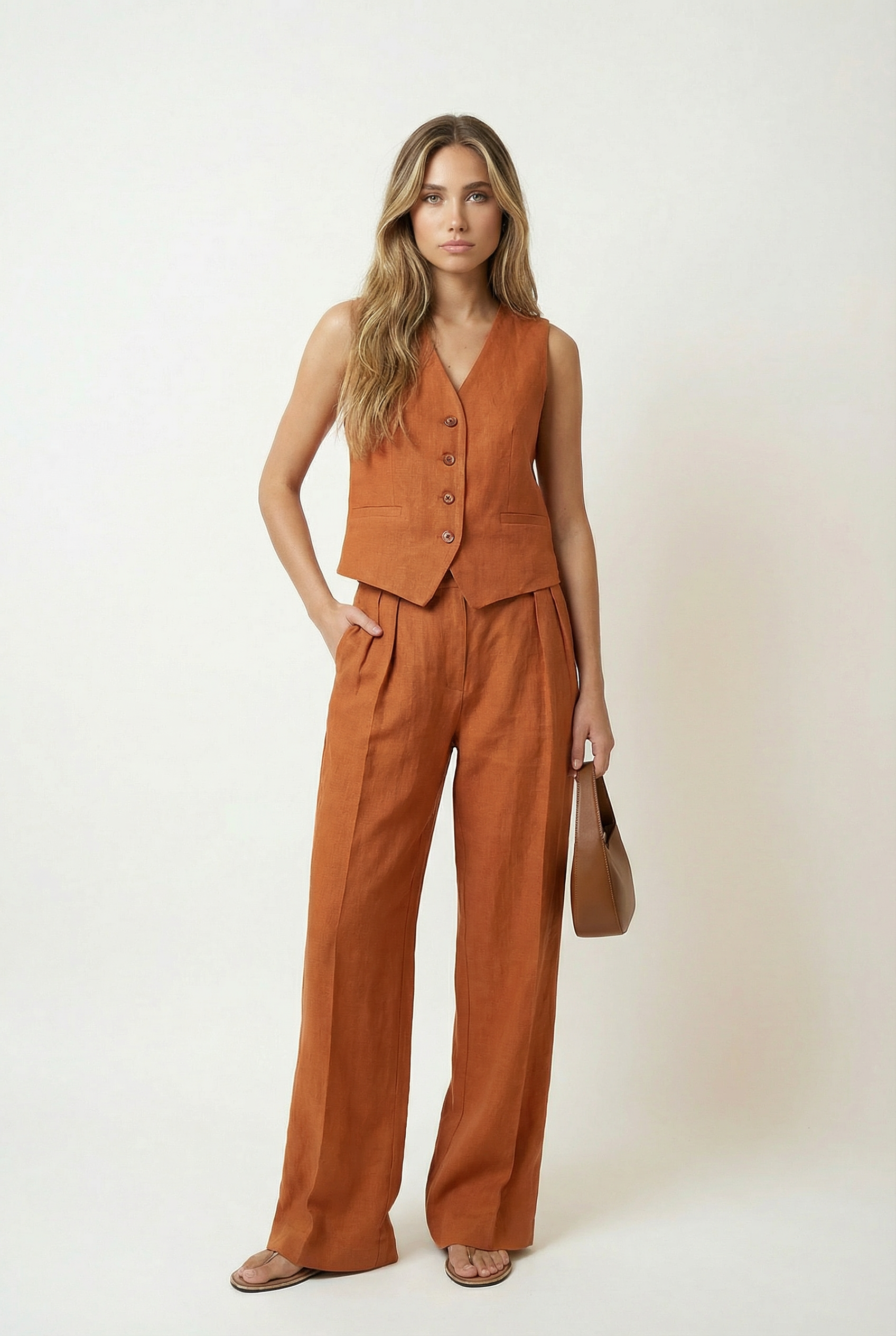 Cotton Linen Waistcoat Trouser Set