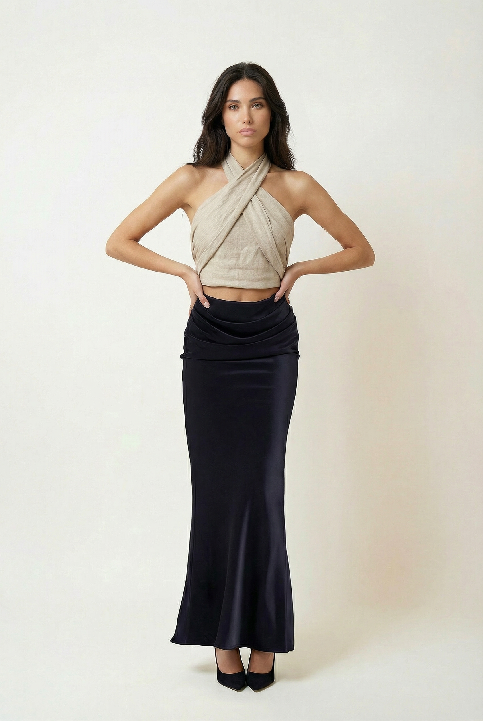 Cross Neck Linen Blend Top