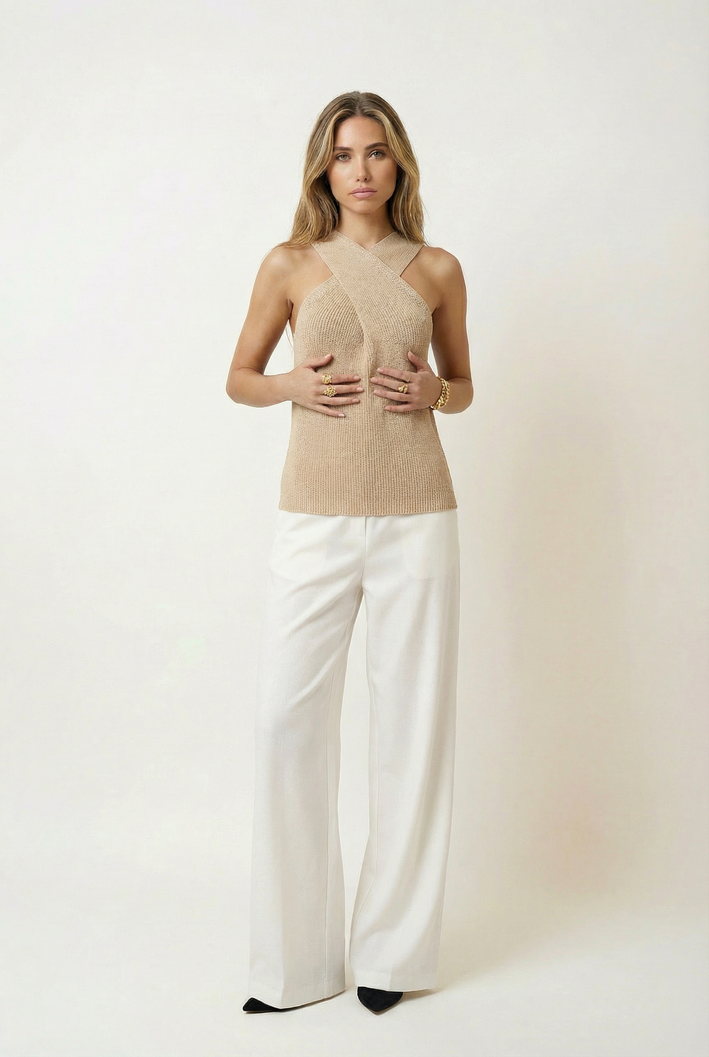 Cross Neck Knit Tank Top