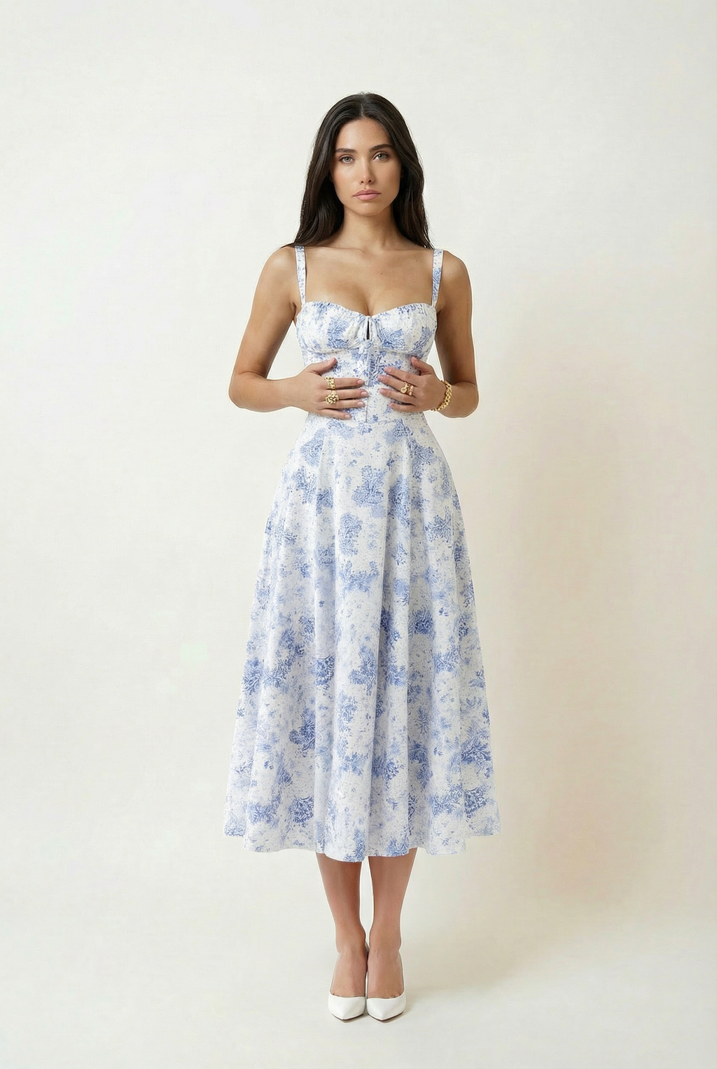Lace Up Floral Midi Sundress