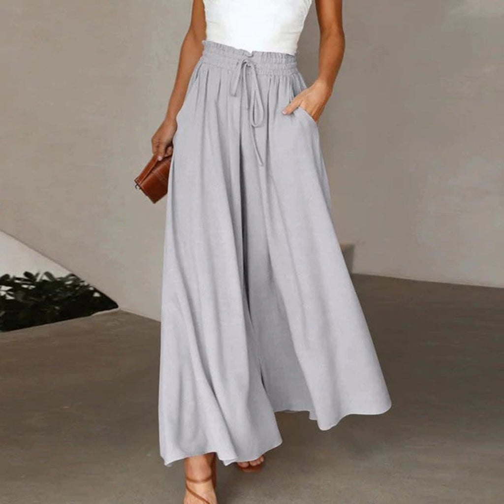 High-Waist Drawstring Wide Leg Trousers