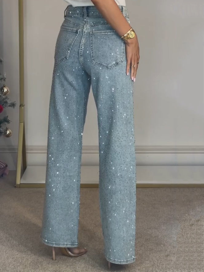 High-Waist Embellished Straight Jeans