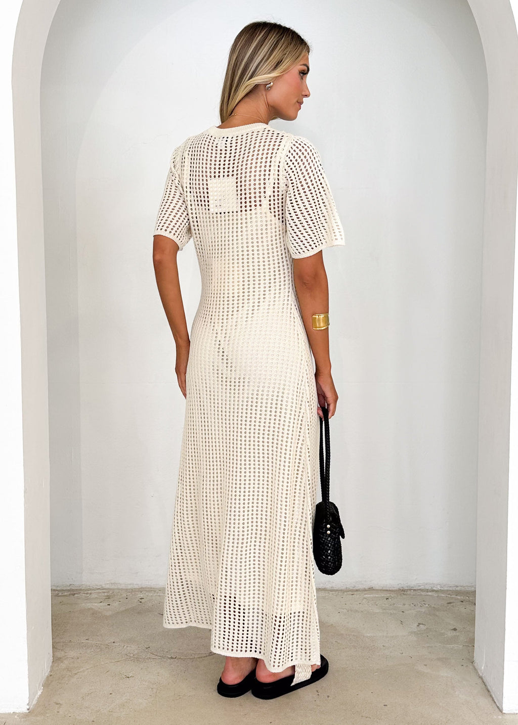 Cream Open-Knit Crochet Maxi Dress
