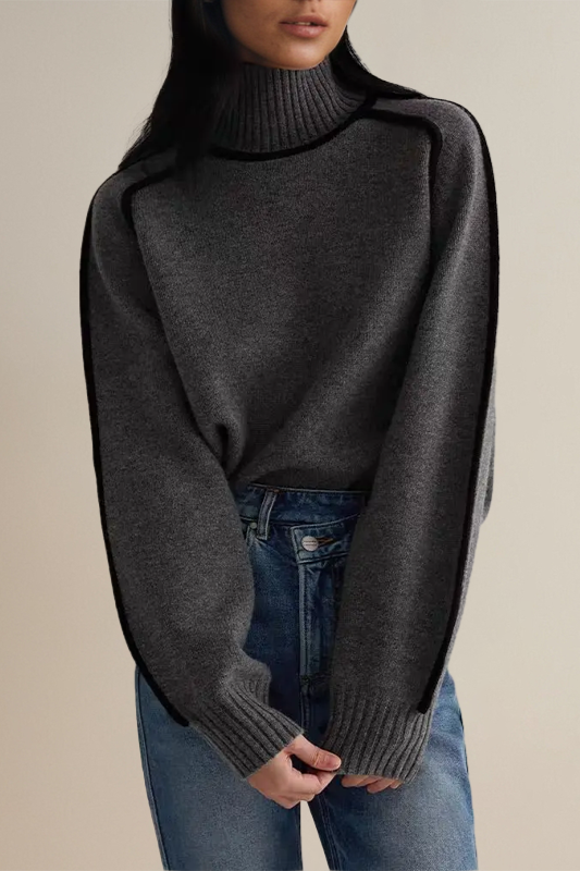 Contrast Trim Turtleneck Sweater