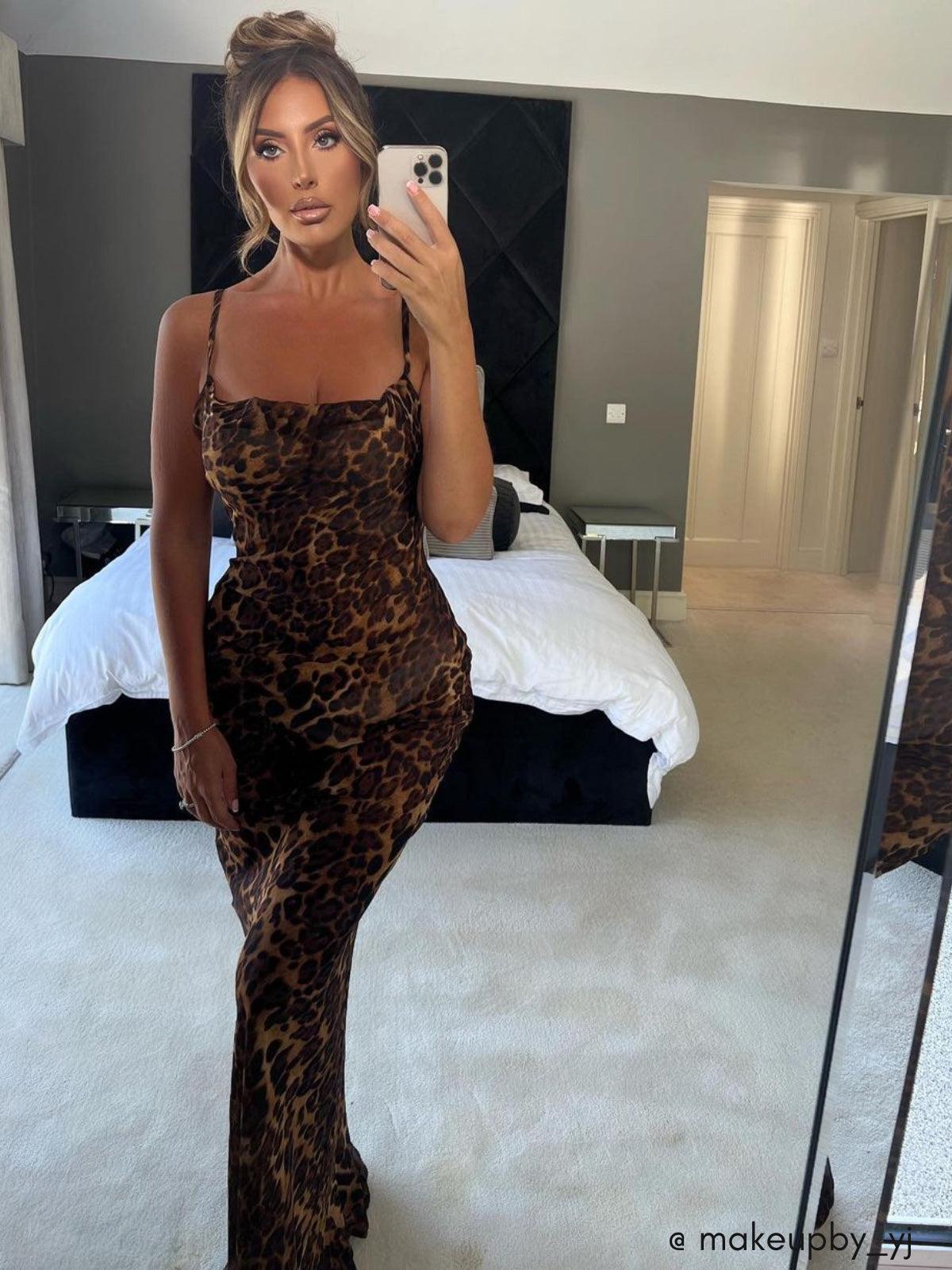 Melany Leopard Print Spaghetti Strap Maxi Dress