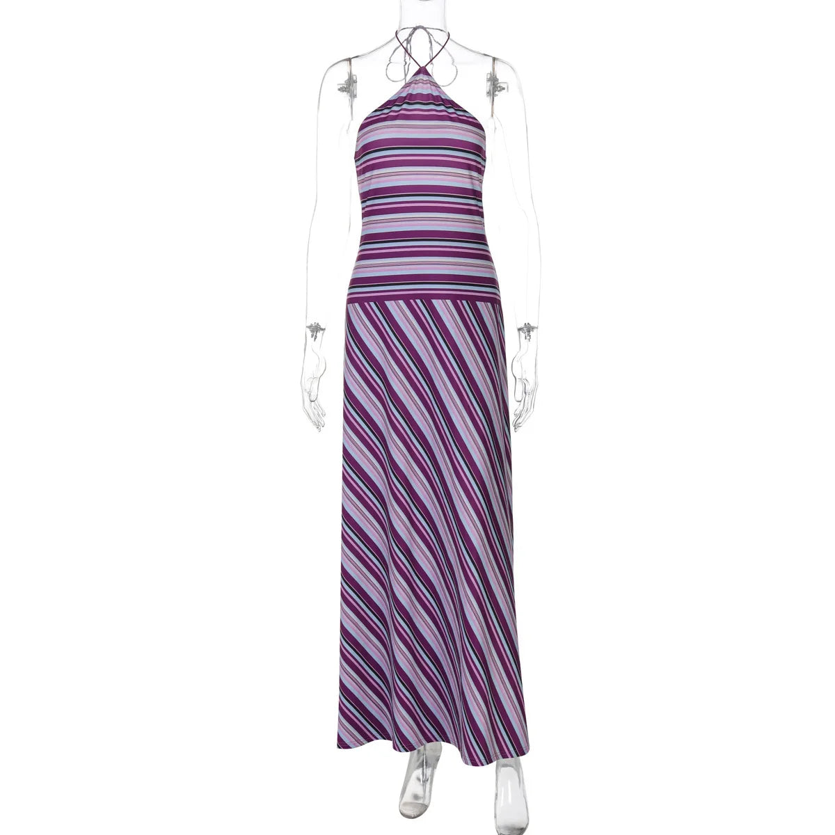 Halter Neck Striped Maxi Dress