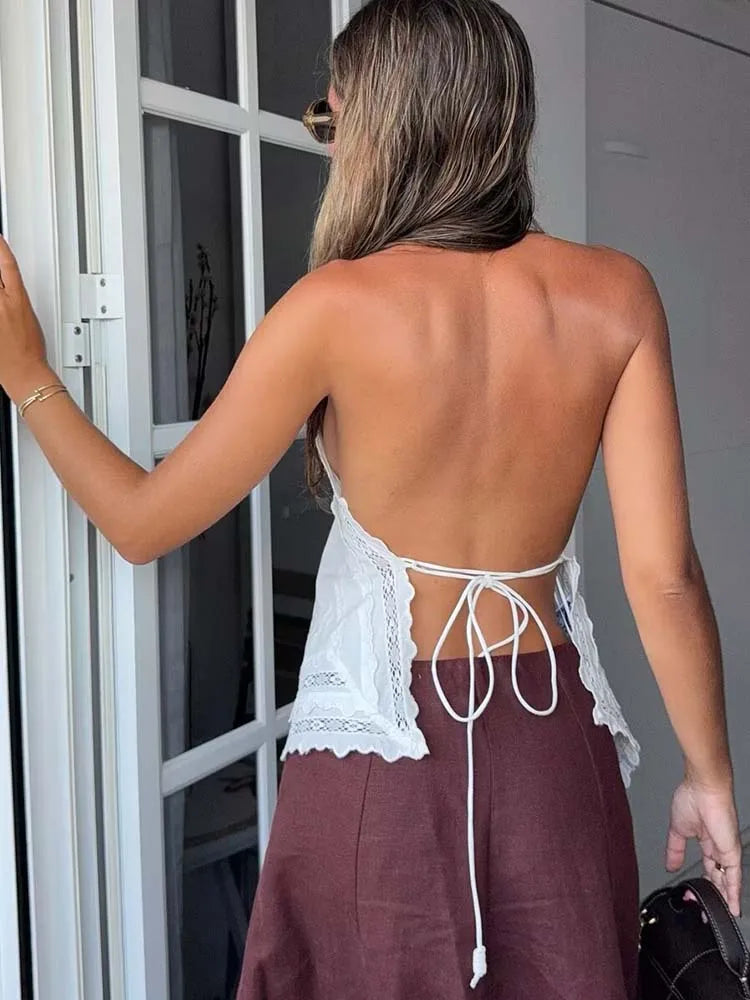 Lace Halter Embroidered Top