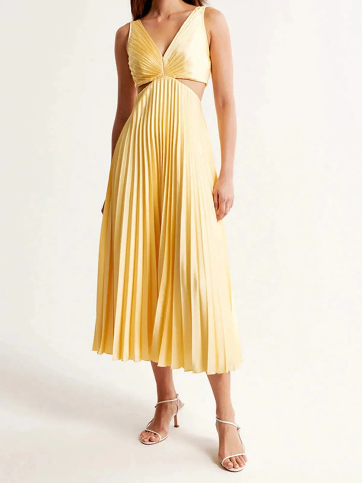 Pleated Midi Dress with Cut Out Waist
