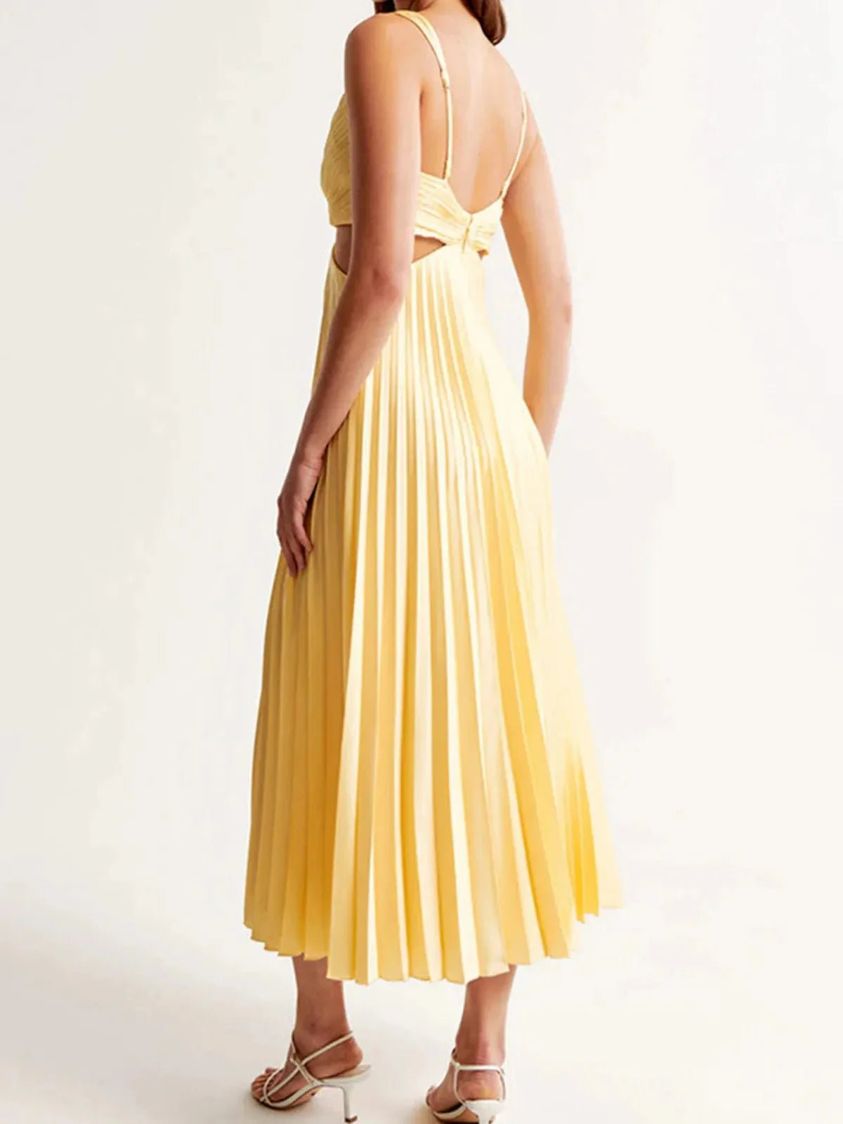 Pleated Midi Dress with Cut Out Waist