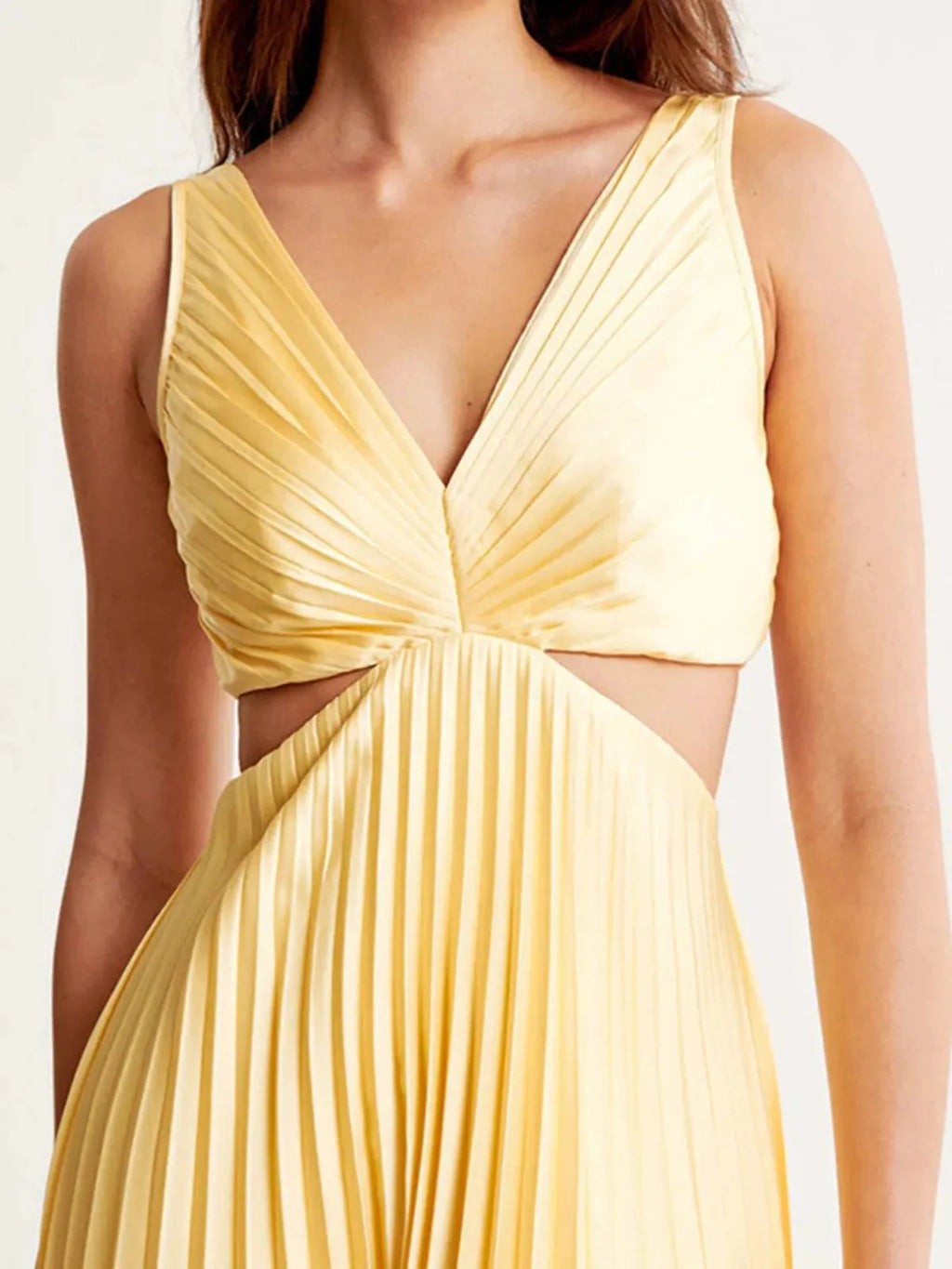 Pleated Midi Dress with Cut Out Waist