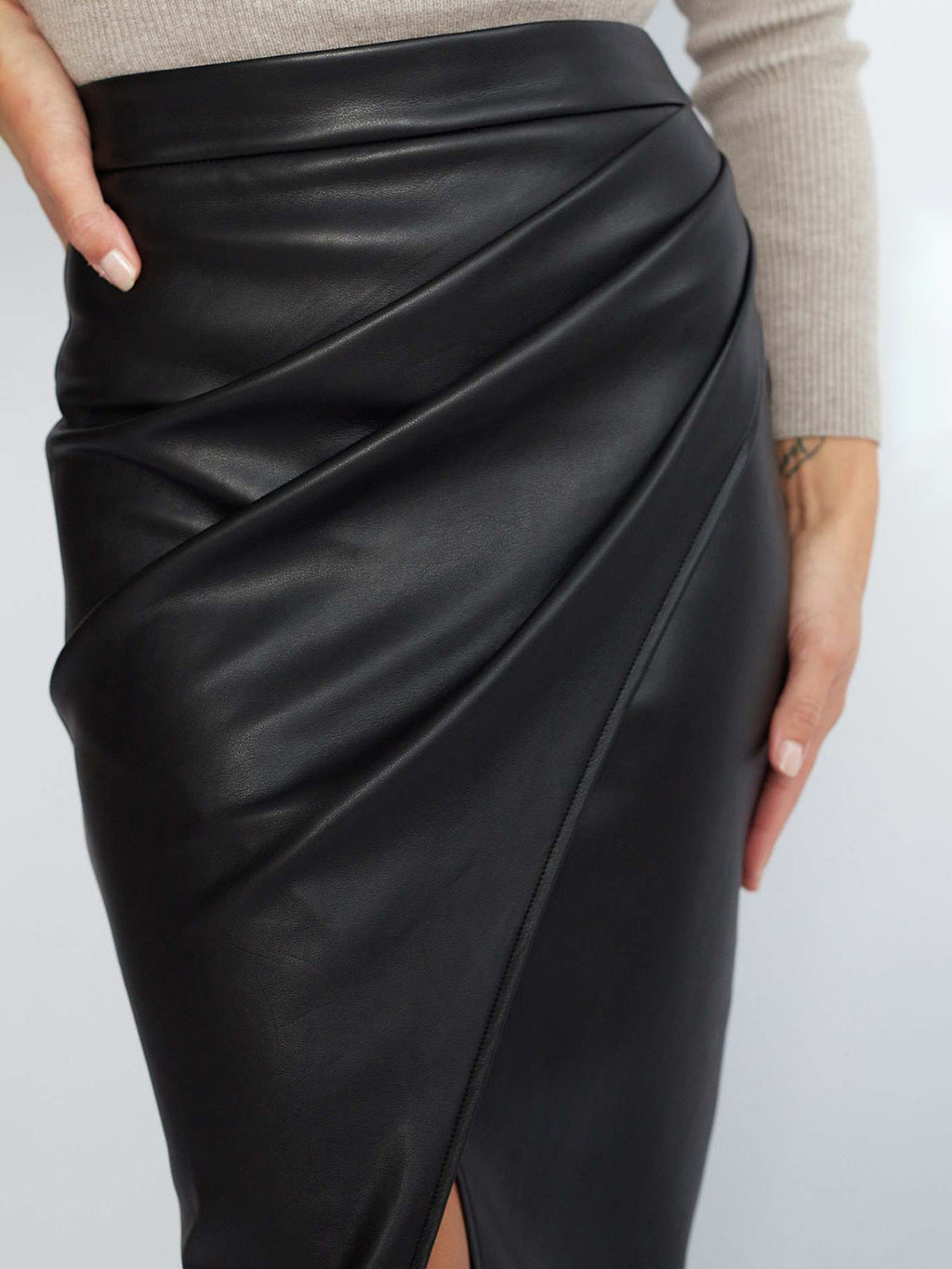 Pleated Faux Leather Skirt