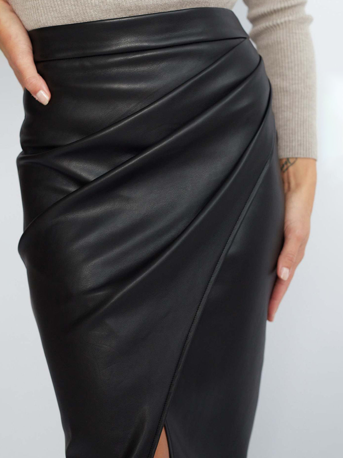 Pleated Faux Leather Skirt