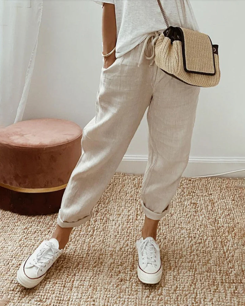 Lightweight Anti-Sweat Linen Drawstring Trousers