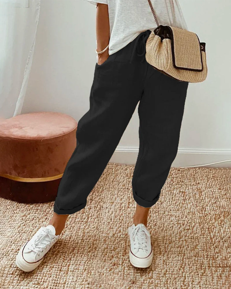 Lightweight Anti-Sweat Linen Drawstring Trousers