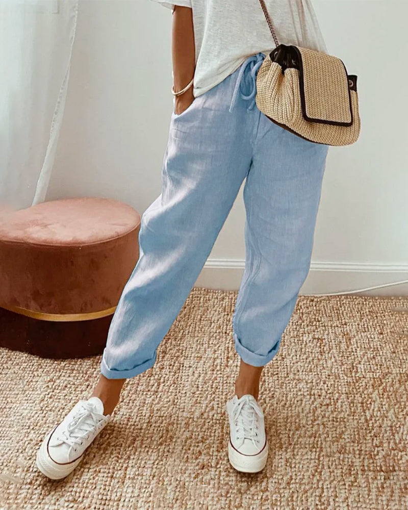 Lightweight Anti-Sweat Linen Drawstring Trousers