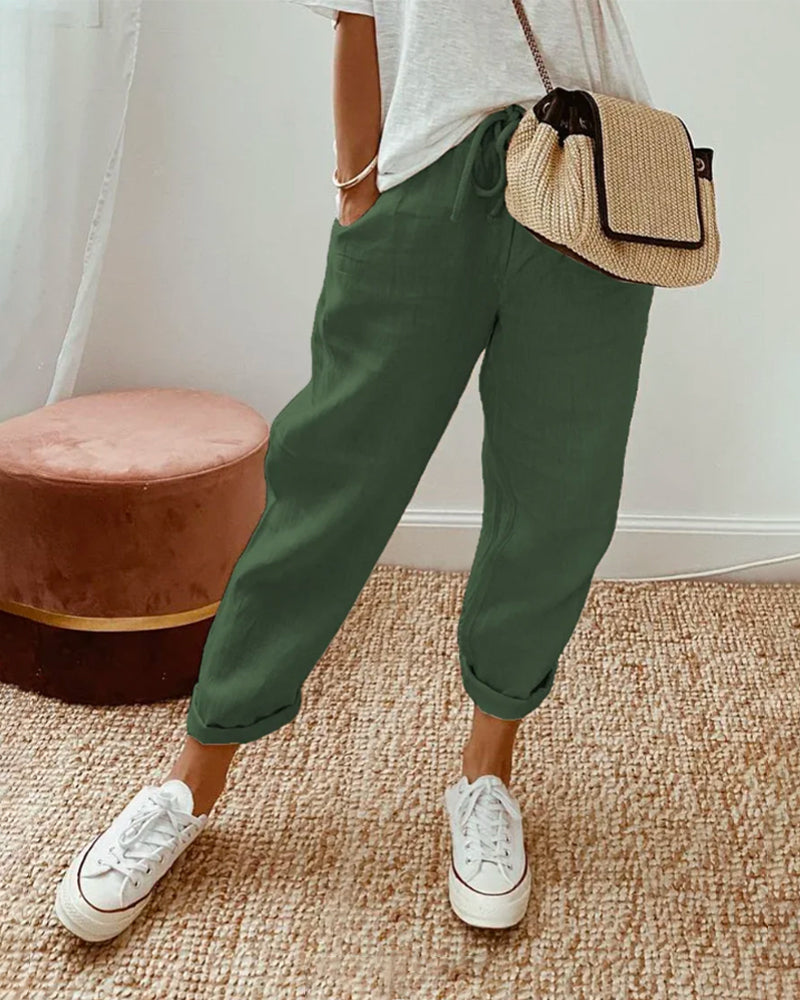 Lightweight Anti-Sweat Linen Drawstring Trousers