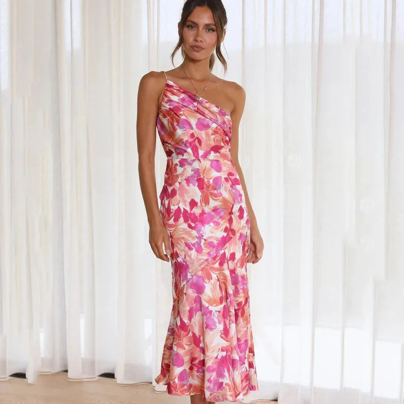 One-Shoulder Floral Midi Dress