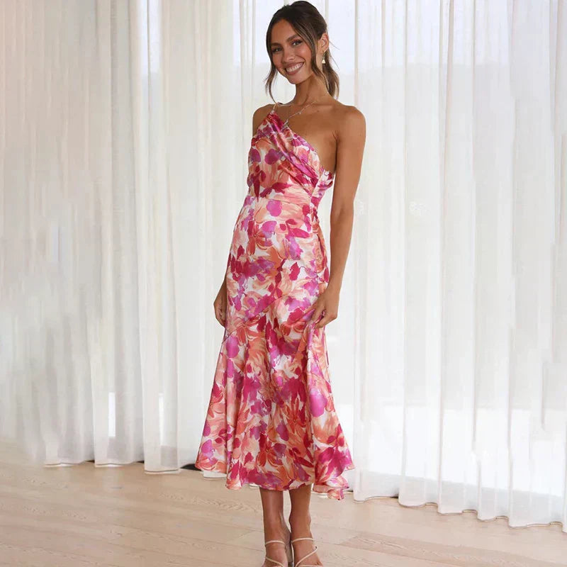 One-Shoulder Floral Midi Dress