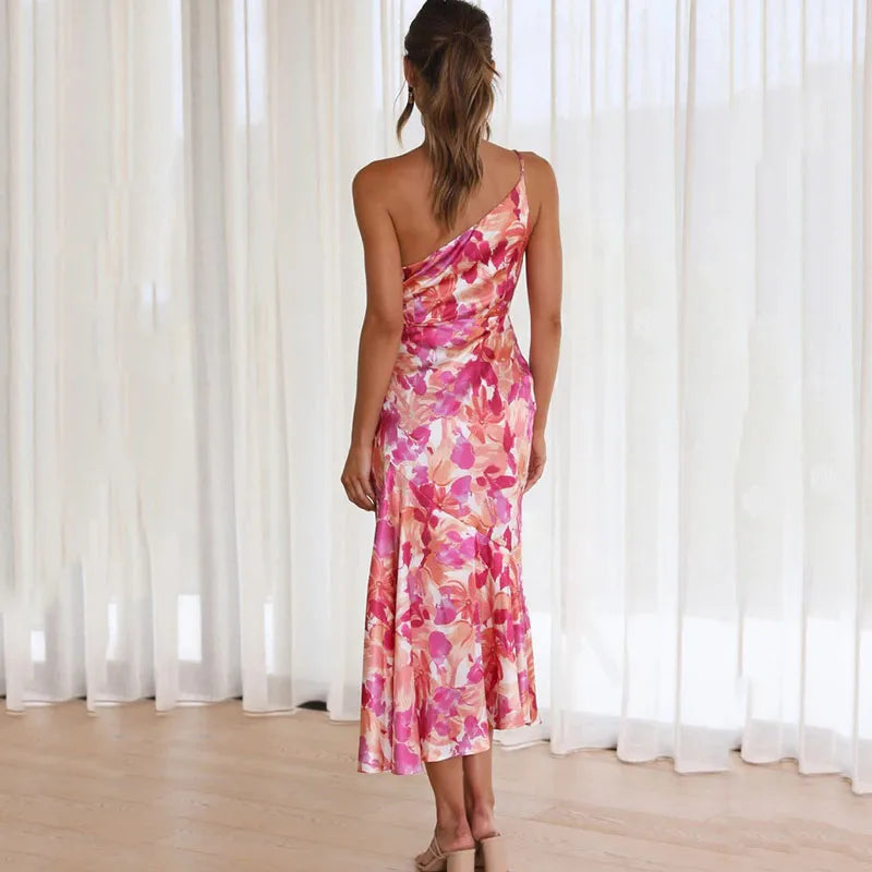 One-Shoulder Floral Midi Dress