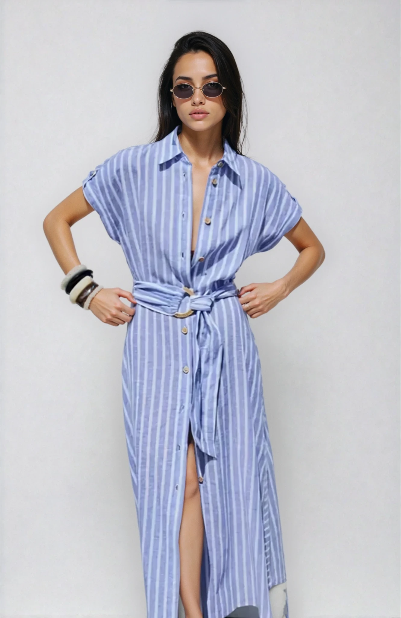 Striped Linen-Blend Belted Maxi Dress