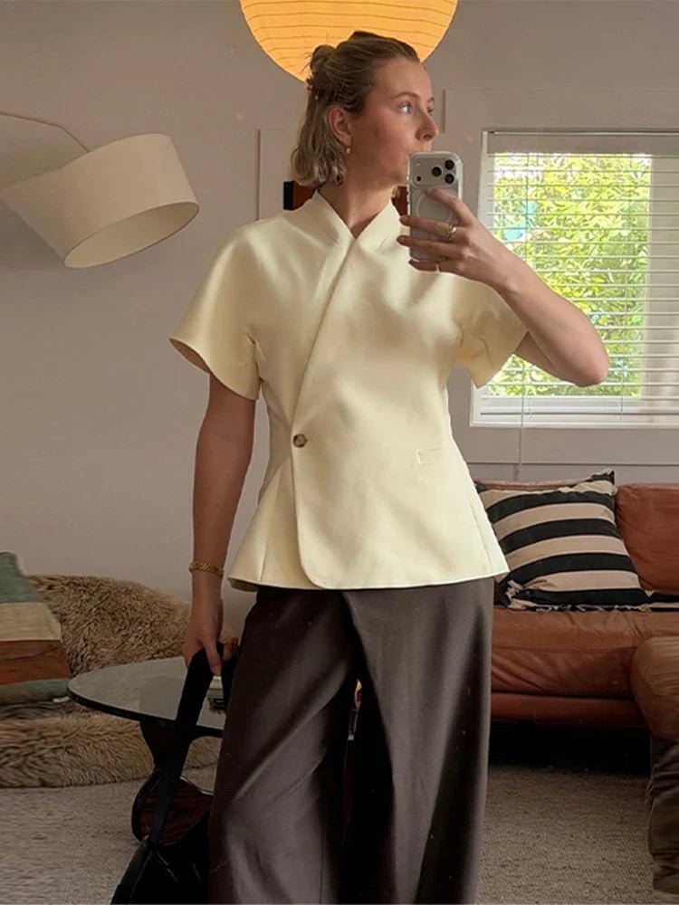 Tailored V-Neck Blazer Coat