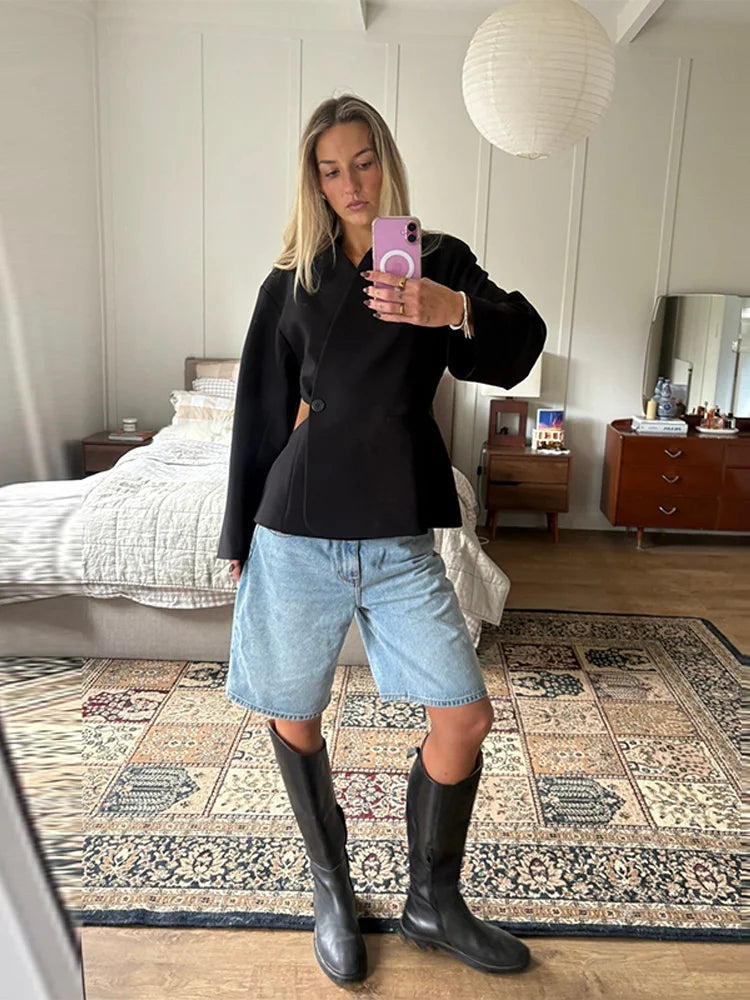 Tailored V-Neck Blazer Coat