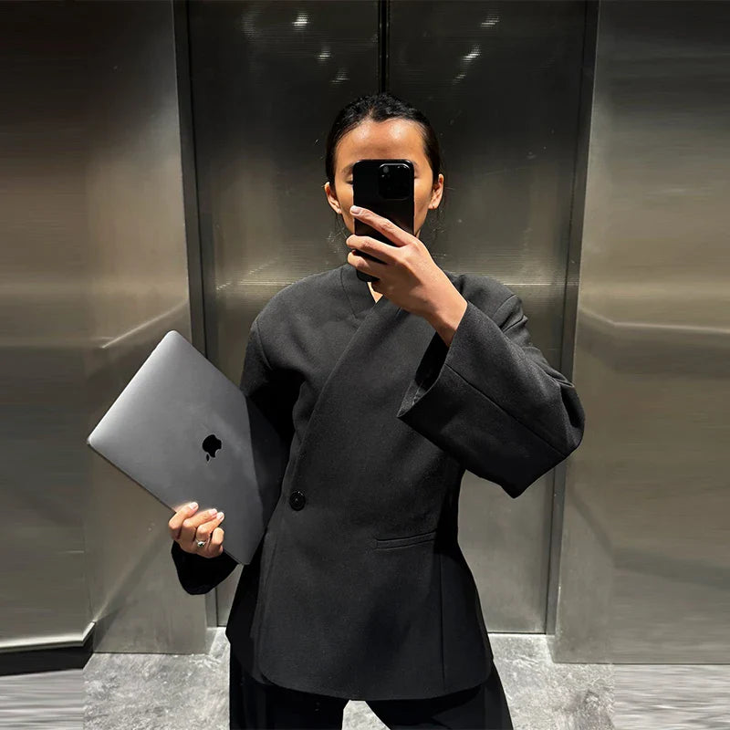 Tailored V-Neck Blazer Coat