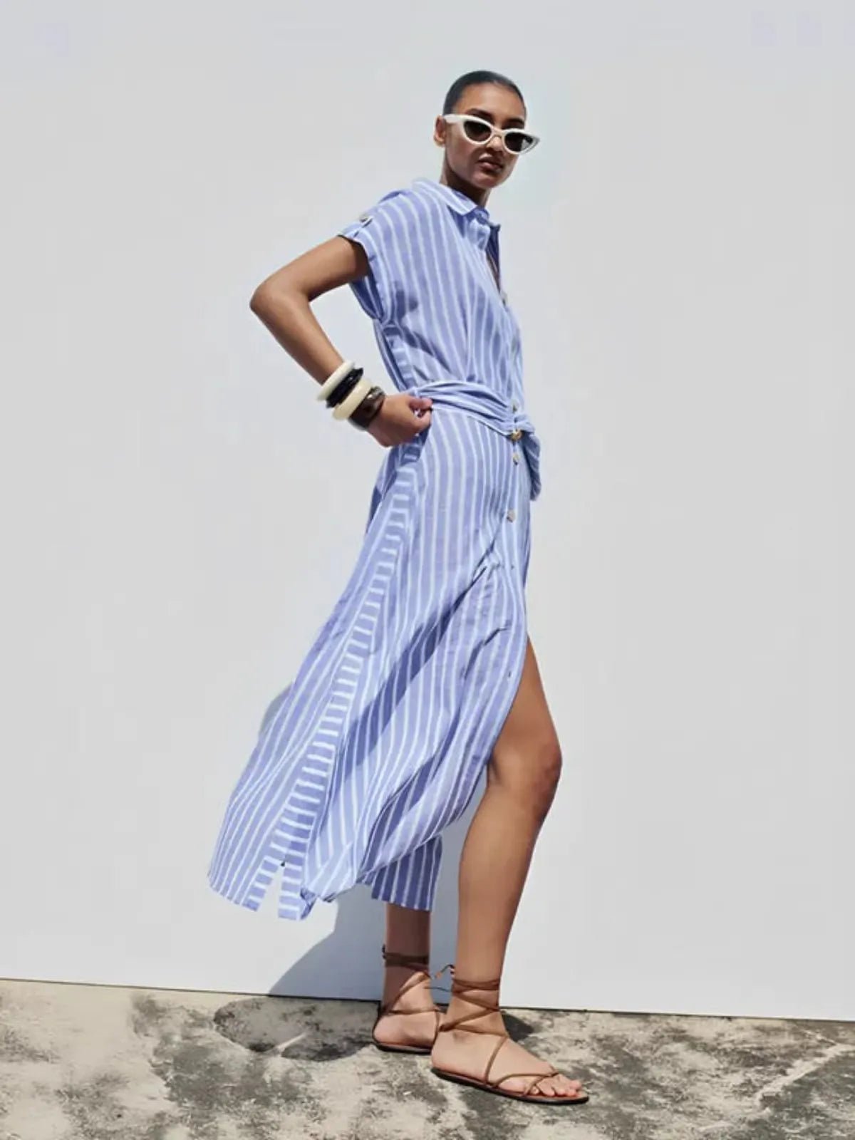 Striped Linen-Blend Belted Maxi Dress