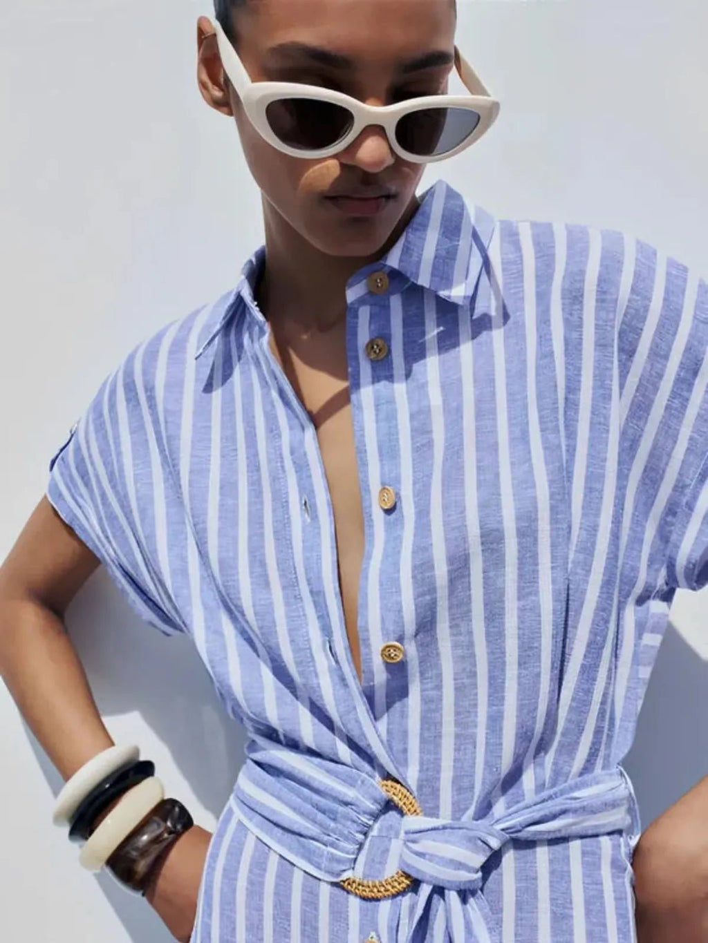 Striped Linen-Blend Belted Maxi Dress