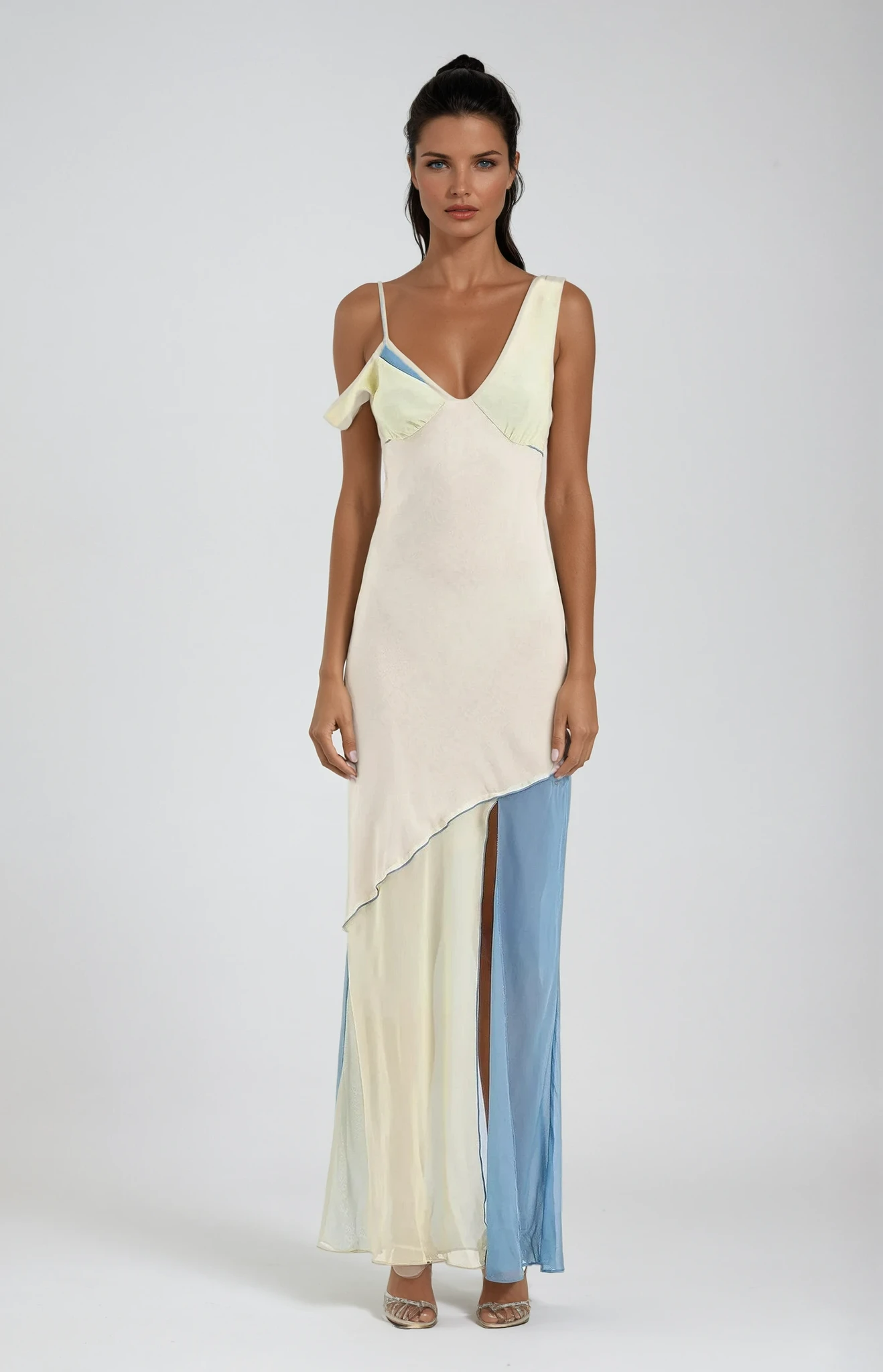 Asymmetric Colourblock Maxi Dress