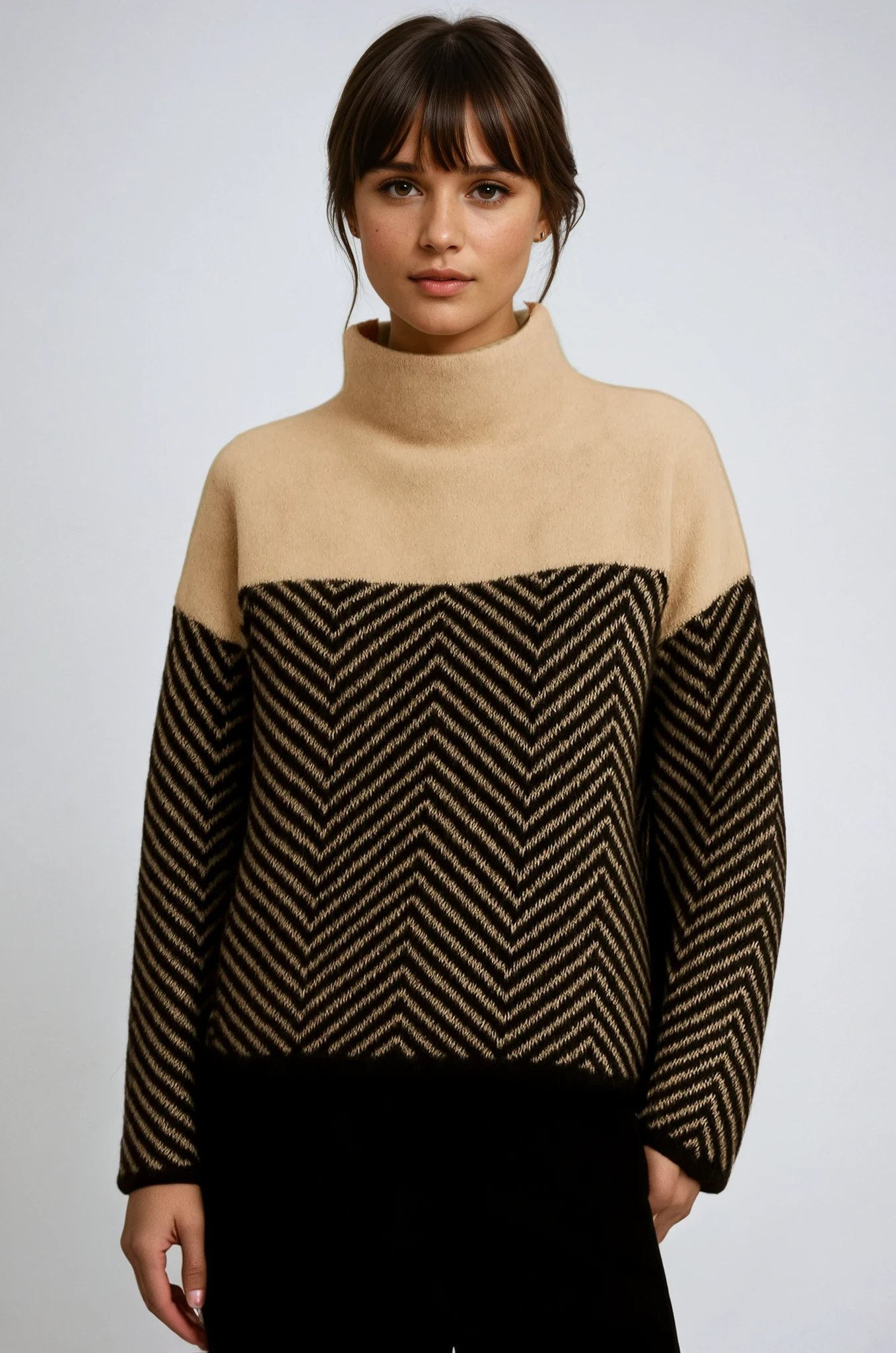 Two-Tone Chevron Knit Sweater