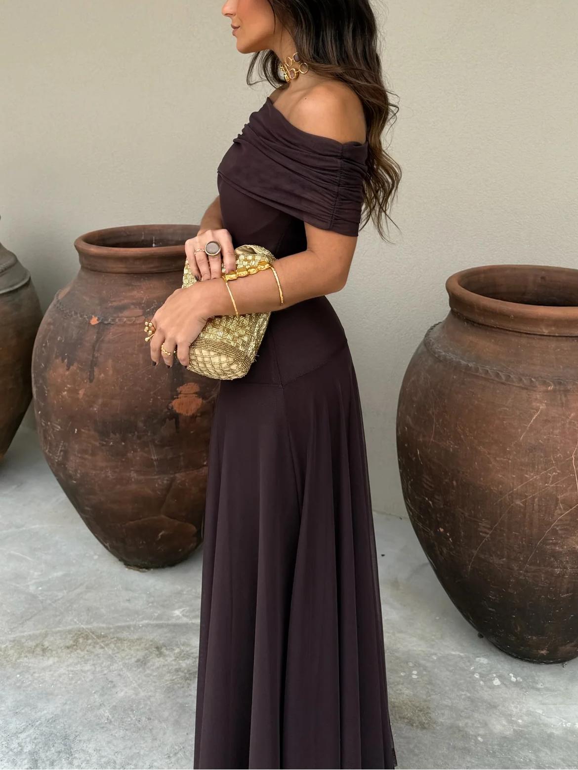 Off Shoulder Chiffon Maxi Dress
