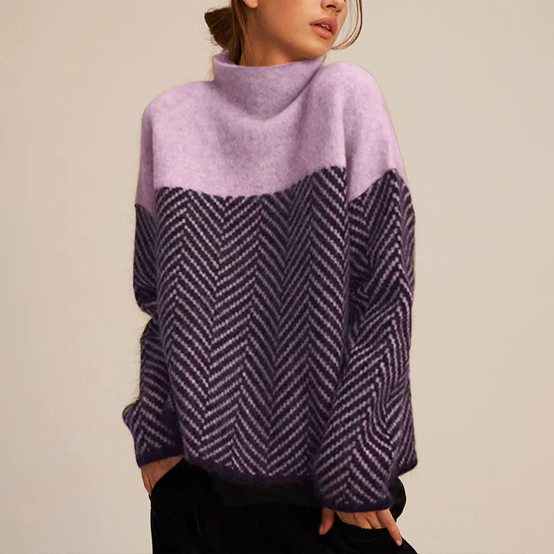 Two-Tone Chevron Knit Sweater